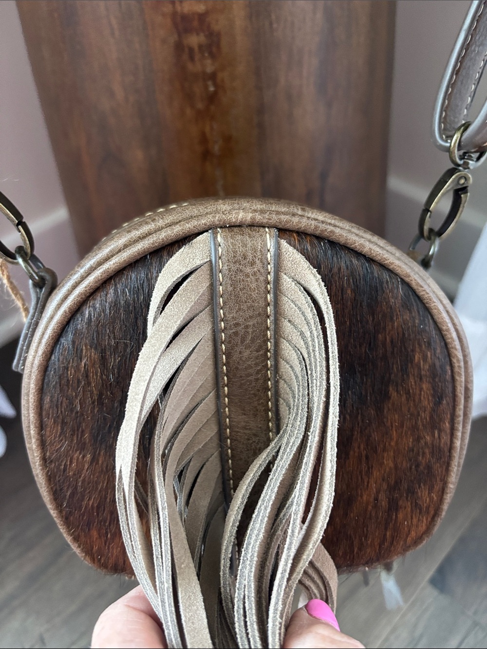 Tony Lama Genuine Leather accent,suede fringe.hair hide adjustable strap,canteen - Picture 2 of 13